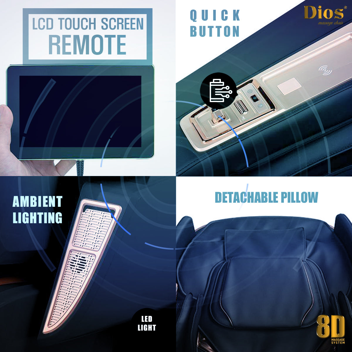 Kahuna Chair Dios Massage Chair 8D AI Dual Air Tech Touch Roller SL-track with Brain Relaxation Program Dios-1288 Gray