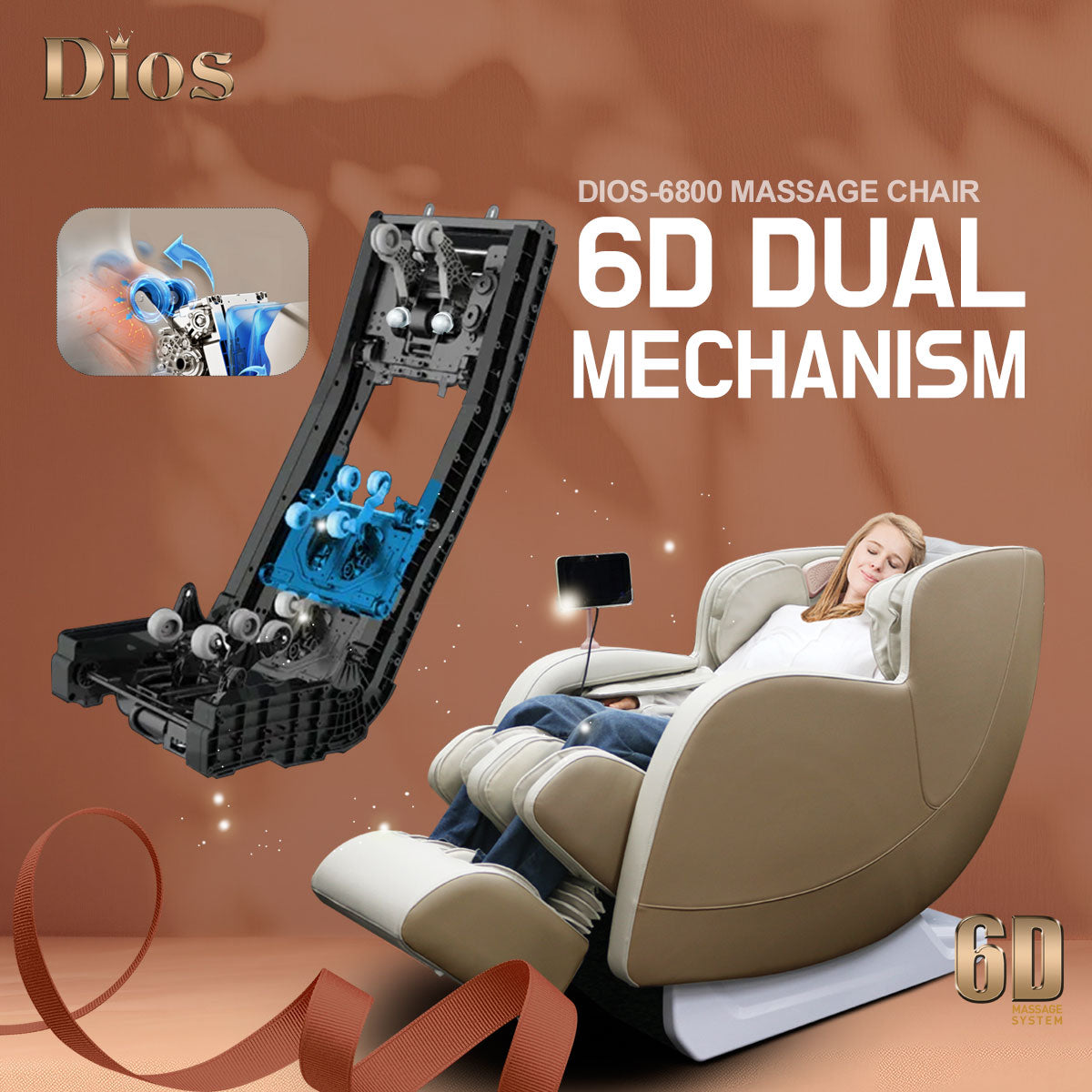 Kahuna Chair Dios Massage Chair 6D Dual Core Air Roller SL-track Dios-6800 Black/Gray