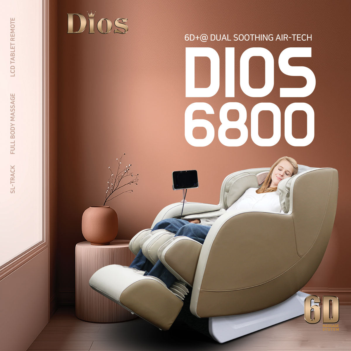 Kahuna Chair Dios Massage Chair 6D Dual Core Air Roller SL-track Dios-6800 Black/Gray