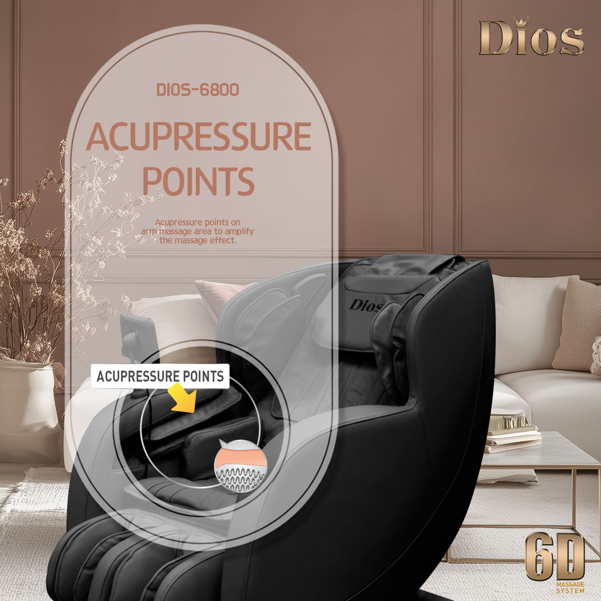 Kahuna Chair Dios Massage Chair 6D Dual Core Air Roller SL-track Dios-6800 Black/Gray
