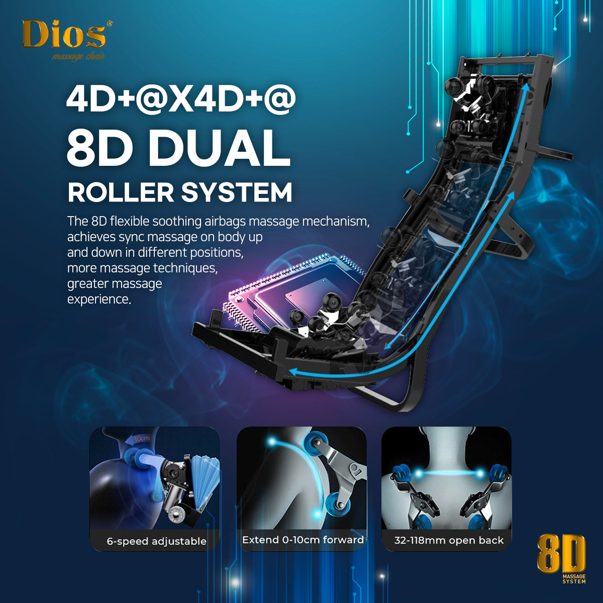 Kahuna Chair Dios Massage Chair 8D AI Dual Air Tech Touch Roller SL-track with Brain Relaxation Program Dios-1288 Black