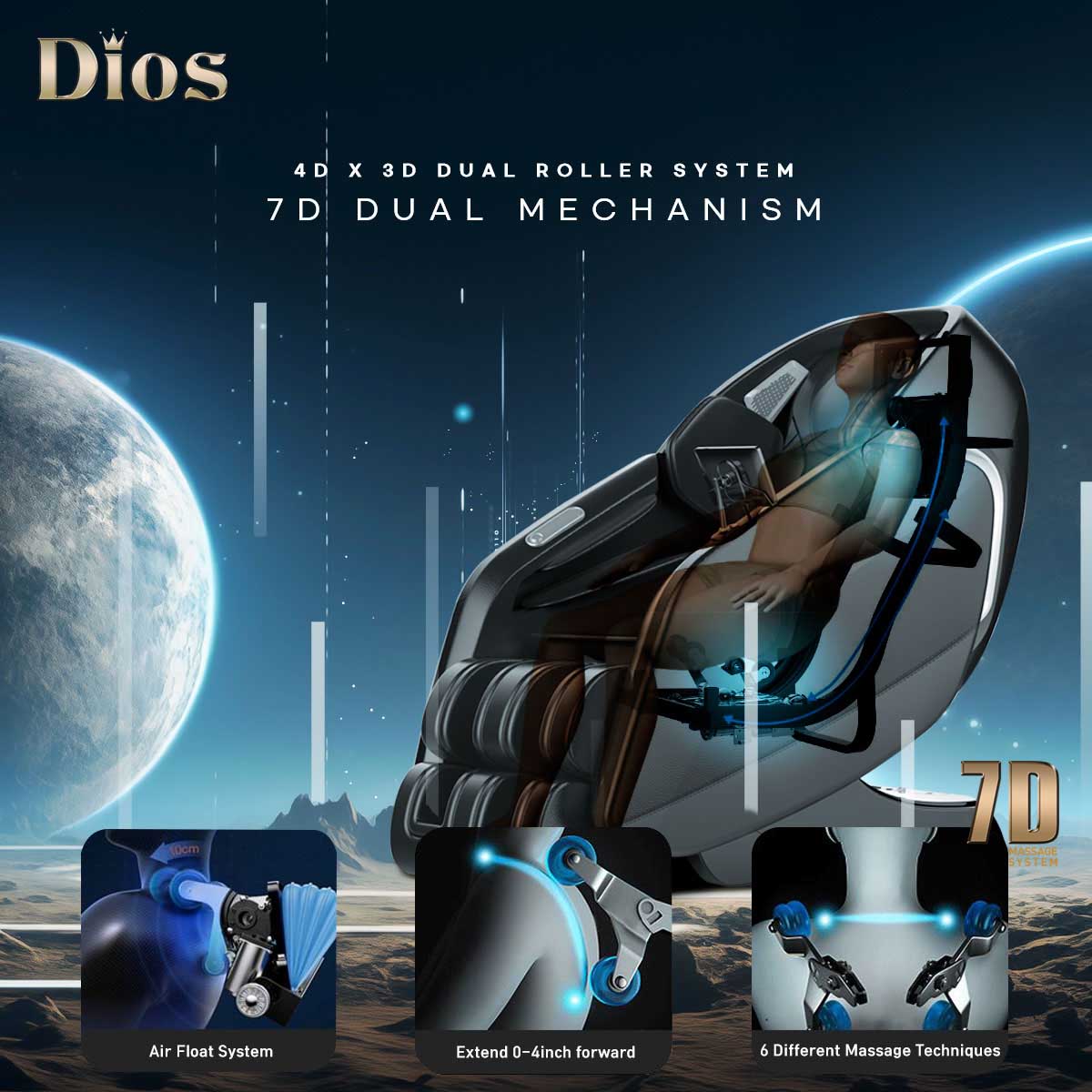 7D AI Dual Core (4D+3D) Roller, Air Float System, Upgraded Kahuna SM7300 with 3D Calf Kneading, SL-Track Full Body Zero Gravity Recliner Black
